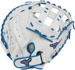 34 Inch Mizuno MVP Prime SE GXS50PSE7 White/Royal Women's Fastpitch Softball Catcher Mitt 312645